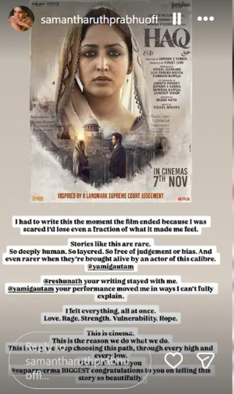 Samantha Ruth Prabhu praises