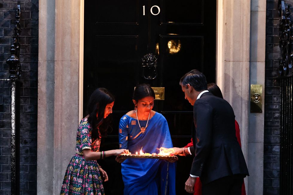 Sunak and family celebrating Diwali at  Downing Street in 2023