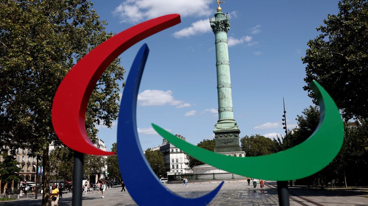 The Paralympic logo is seen during previews around Paris ahead of the Paralympic Games on August 26, 2024, in Paris. (Photo: Getty Images)