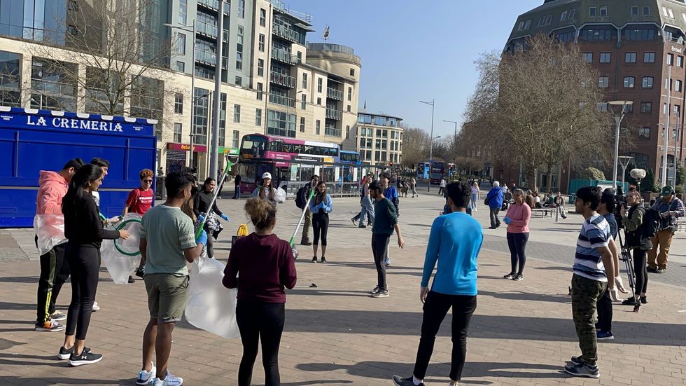 Vivek with plogging volunteers in central Bristol