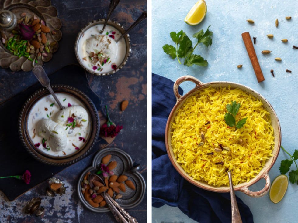 yellow rice and ras malai