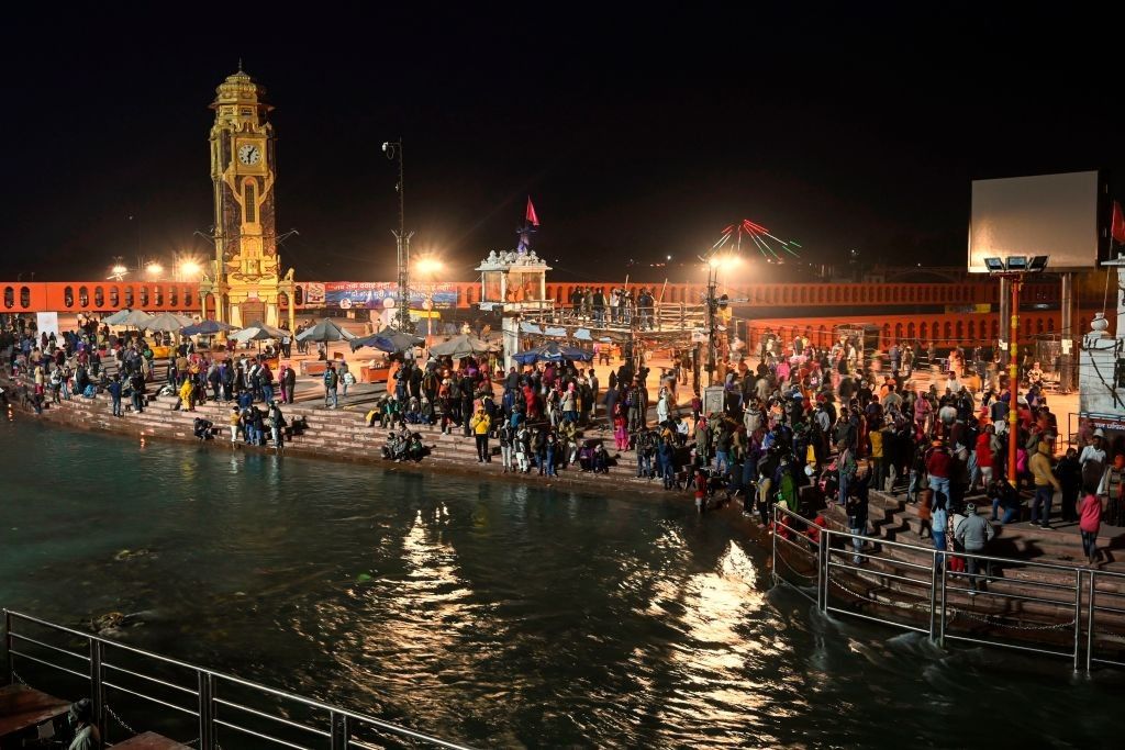 A general view of Har Ki Pauri ghat is pictured on the banks of the River Ganges ahead their religious Kumbh Mela festival in Haridwar on January 13, 2021. (Photo by MONEY SHARMA/AFP via Getty Images)