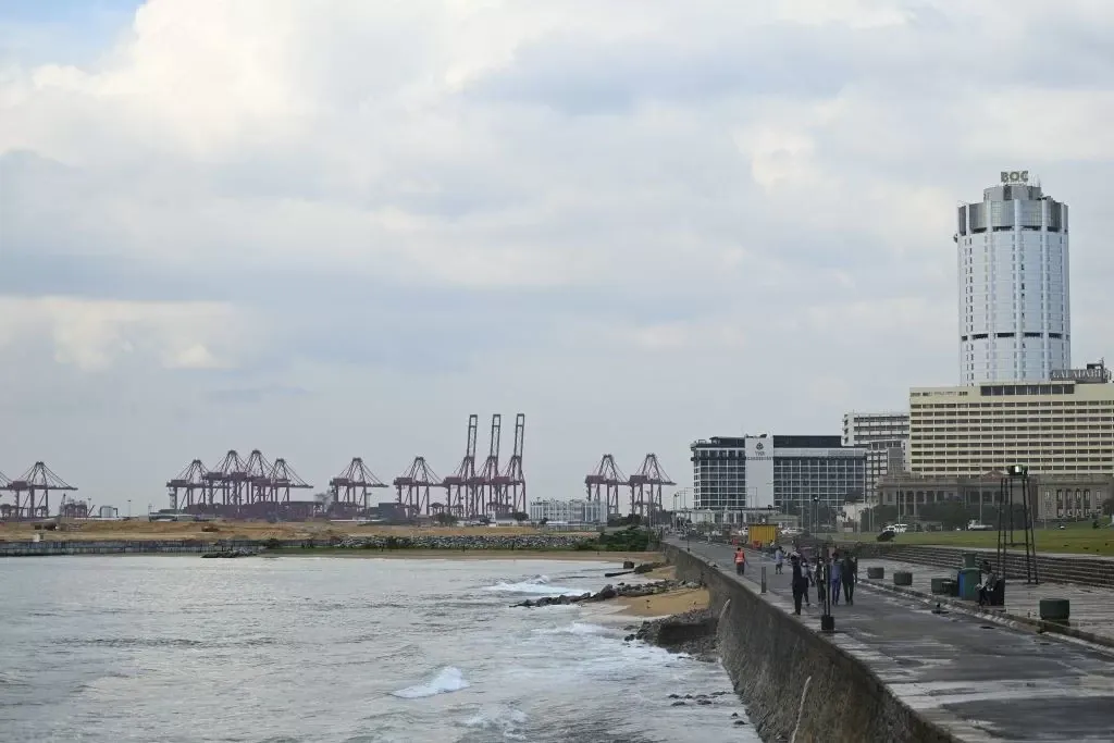 FILE PHOTO: A general view of the Chinese-managed terminal of the Colombo port is seen from the Galle Face promenade in Colombo on February 2, 2021. (Photo by ISHARA S. KODIKARA/AFP via Getty Images)