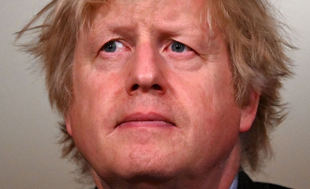 Britain's Prime Minister Boris Johnson attends a virtual press conference inside 10 Downing Street in central London on February 22, 2021, after he earlier set out the Government's roadmap out of the third Covid-19 lockdown. (Photo by LEON NEAL/POOL/AFP via Getty Images)