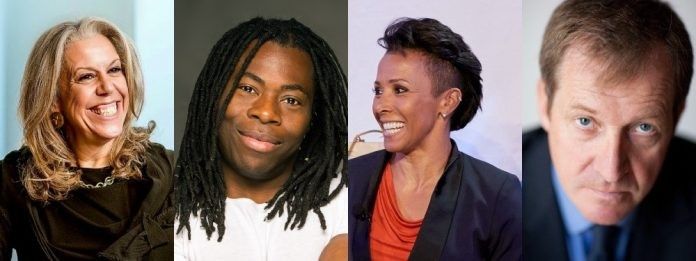 (L to R): Stevie Spring CBE; Ade Adepitan MBE; Dame Kelly Holmes; Alastair Campbell