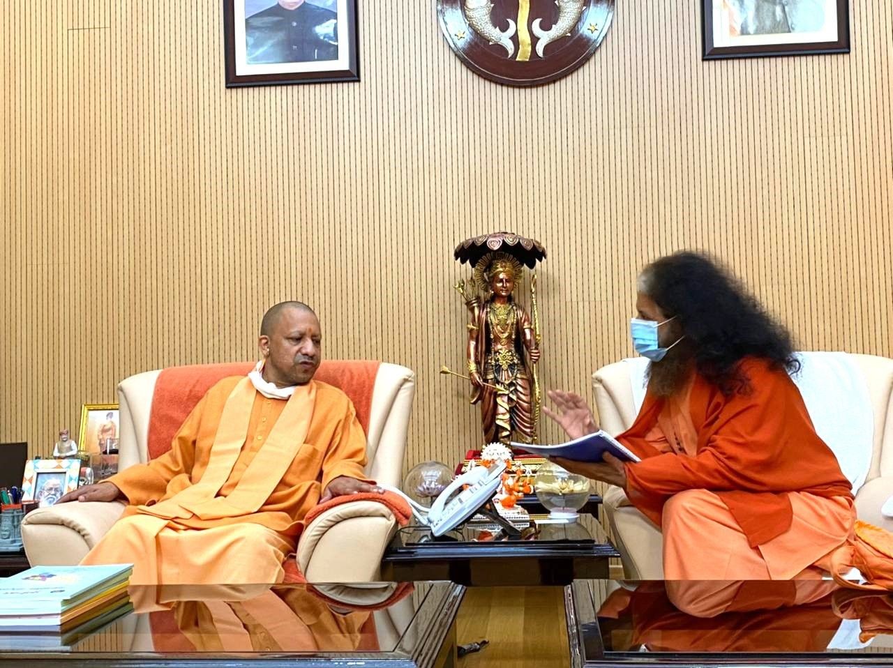 His Holiness Pujya Swami Chidanand Saraswatiji (R) with Uttar Pradesh chief minister Yogi Adityanath