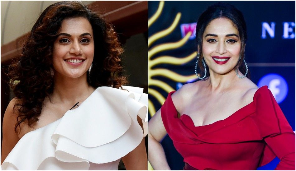 Taapsee Pannu ((Photo by SUJIT JAISWAL/AFP via Getty Images), Madhuri Dixit (Photo by PUNIT PARANJPE/AFP via Getty Images)