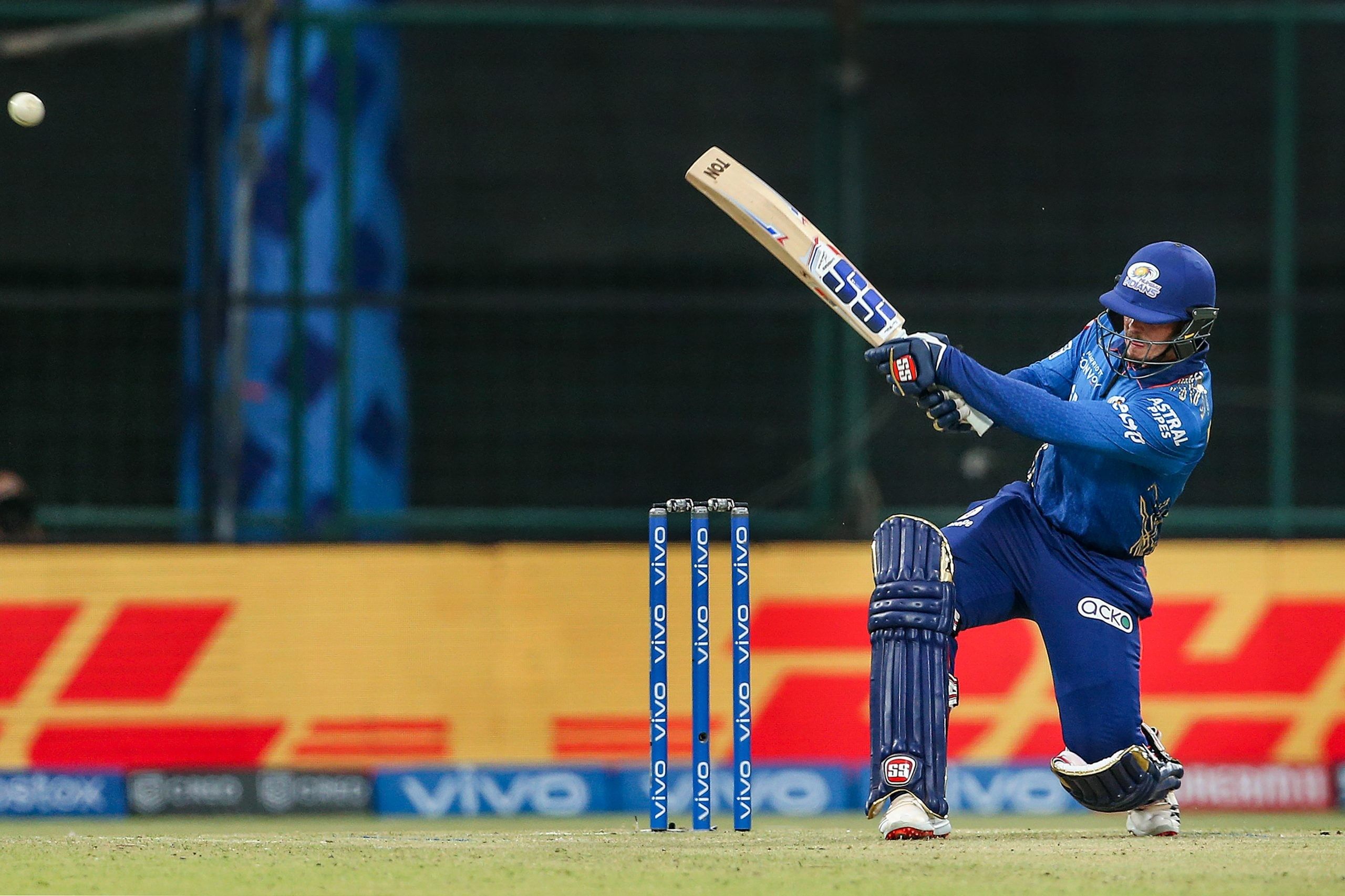 Quinton de Kock plays a shot during MI's match against RR in IPL 2021. (PTI Photo)