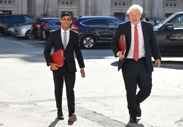 Britain's Chancellor of the Exchequer Rishi Sunak (L) and Britain's Prime Minister Boris (R)