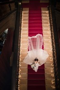 while walking down the staircase to the altar