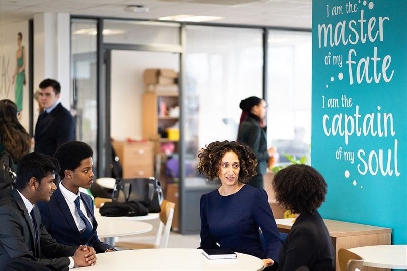 Katharine Birbalsingh with students at Michaela