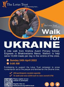Charity Walk for Ukraine, organised by Asian charity and Bhaktivedanta Manor
