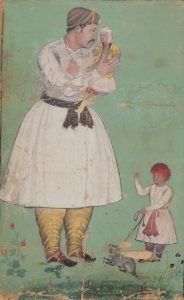 A Mughal portrait of the Emperor Akbar the Great (r. 1556-1605) with his children Jahangir and Prince Murad, Mughal India, late 16th century