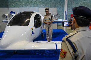 India's first flying electric taxi "ePlane e200" at the "Bharat Drone Mahotsav 2022"
