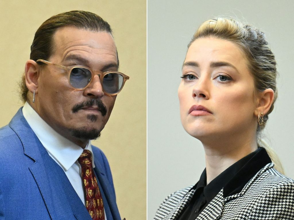 This combination of pictures created on June 1, 2022 shows US Actor Johnny Depp (L) and actress Amber Heard