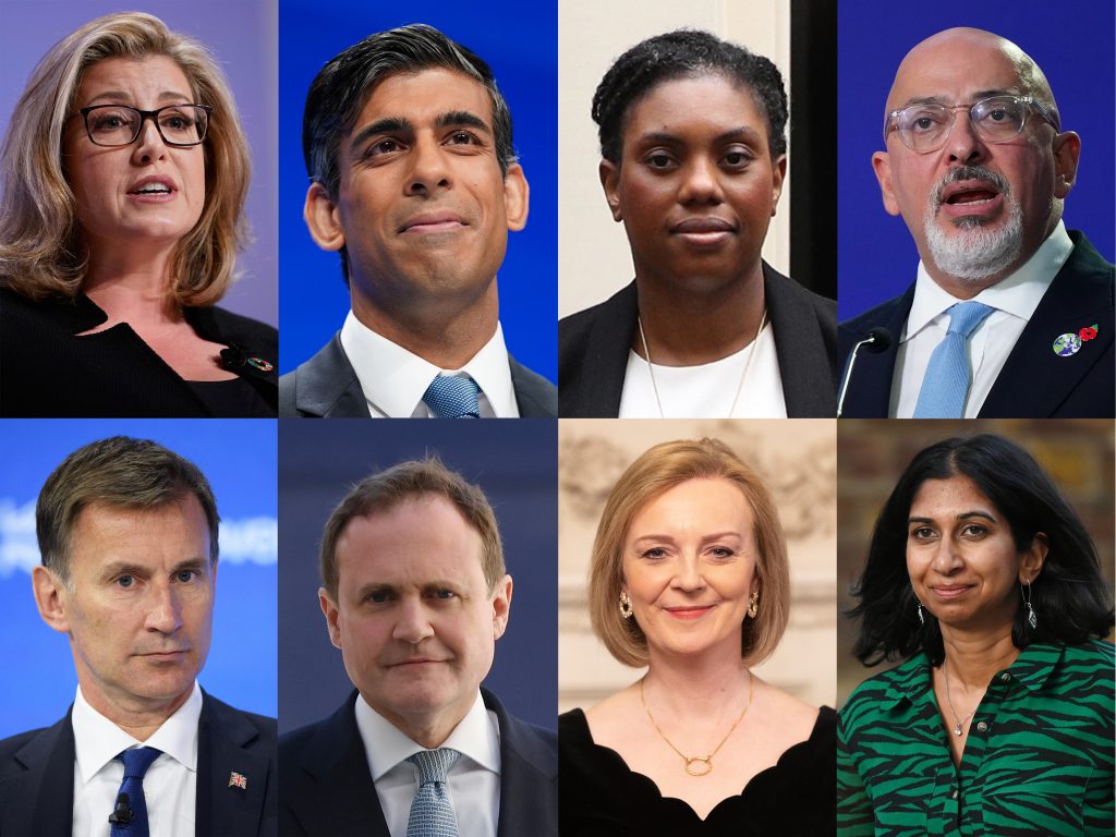 he 8 Conservative Leader candidates (From the Left Clockwise) Penny Mordaunt, Rishi Sunak, Kemi Badenoch, Nadhim Zahawi, Suella Braverman, Liz Truss, Tom Tugendhat, Jeremy Hunt