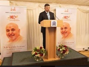 Indian high commissioner Vikram Doraiswami at HH Pramukh Swami Maharaj centennial celebration at UK parliament