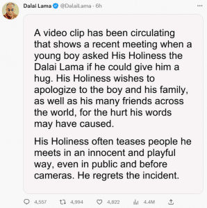 Dalai Lama apologises for inappropriate behaviour with minor 1 DL