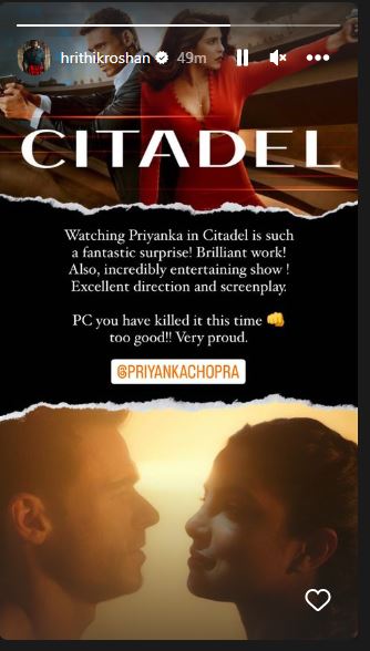 Hrithik gives shout-out to Priyanka for Citadel