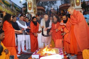India’s union home minister Amit Shah participates in Parmarth Niketan’s Ganga Aarti