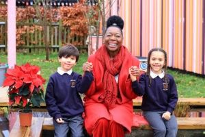 Garden of Unity donated to school ‘with similar ethos’ 1 INSET 1 Baroness Floella Benjamin EE Garden in Battersea school 12 December 2023